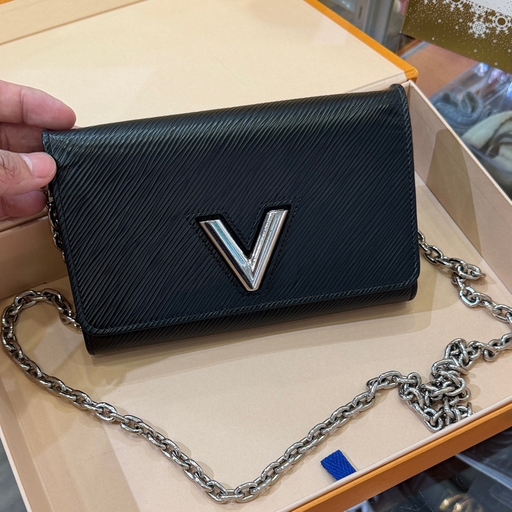 Louis Vuitton Black Clutch with Silver Chain